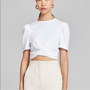 A.L.C. Monica Cropped Tie-Back Short Sleeve Cotton Tee New Size Medium